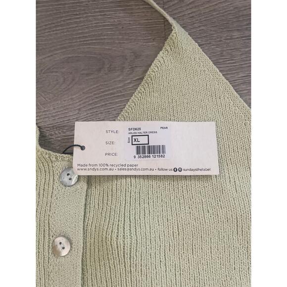 NWT Sndys Arles Halter Mini Dress XL Pear Sage Green Knit Button Front Bodycon - Picture 8 of 11